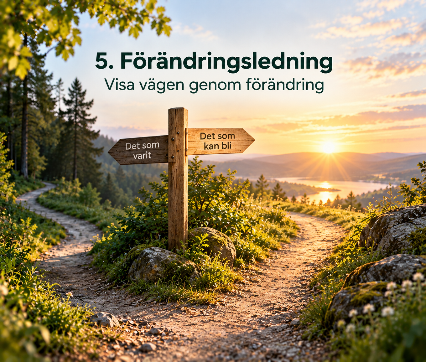 Vägskäl med vägen framåt mot ljuset som symboliserar förändringsledning och nya möjligheter