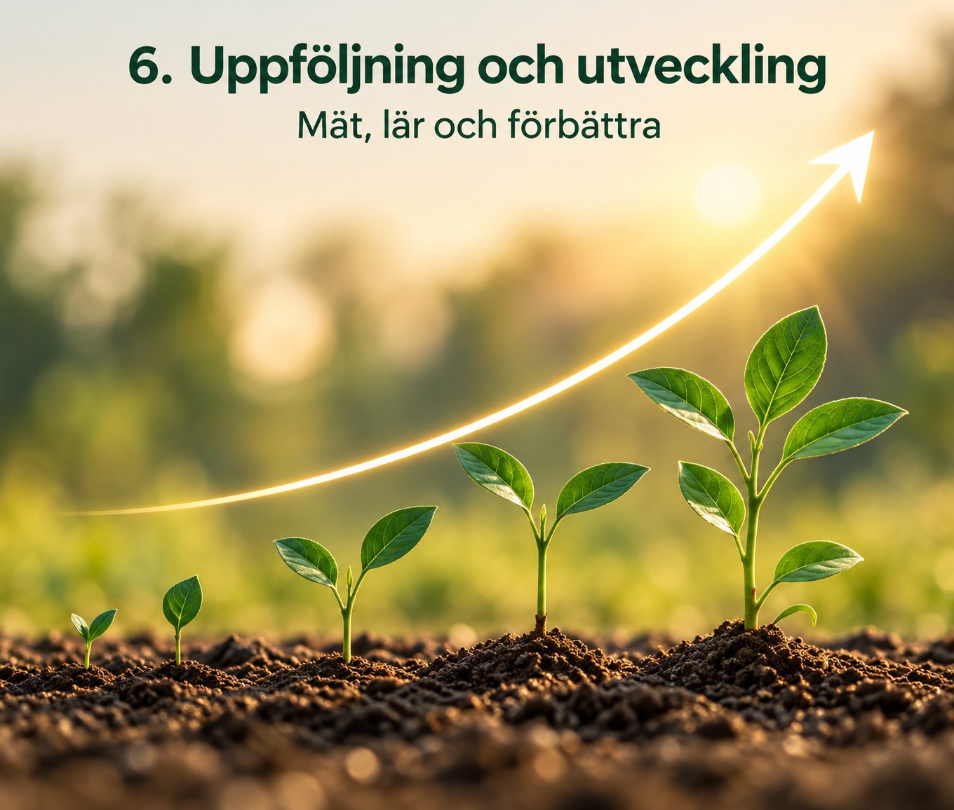 Växande plantor och uppåtgående kurva som symboliserar uppföljning, lärande och kontinuerlig verksamhetsutveckling